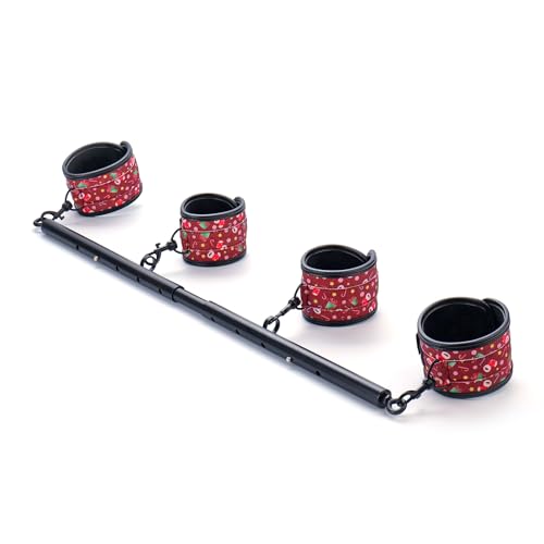 3 in 1 Heavy Duty Stainless Steel Expandable Spreader Bar with 4pcs PU Blue Adjustable Straps,Workout Bar for Home Gym Training Bar,Portable Detachable Pilates Kit - style: Black+Christmas Red Kit