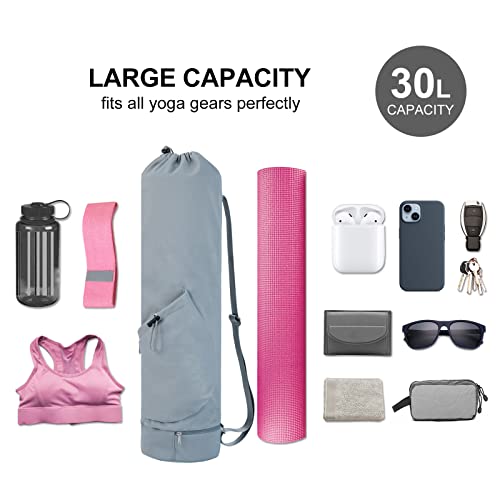 sportsnew Yoga Mat Bag with Water Bottle Pocket & Wet Pocket for Women | Yoga mat carrier fits 1/8"-3/8" yoga mats, quick-access multi-pocket organization, lightweight for gym, Pilates & studio - color: Dusty Blue, size: Medium