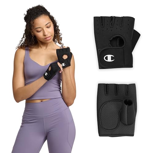Champion Fingerless Gloves for Women Workout Gloves with Padded Palm & Wrist Support, Breathable Mesh Fabric - size: Small-Medium