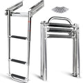 3-4 Step Ladder Under Platform Slide Mount Boat Boarding Ladder, Telescoping Ladder with a Carry Handle and Mounting Screws, Press-Type Spring Latch (3 Steps)