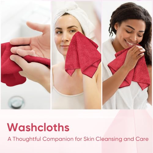 HOMEXCEL Red Microfiber Washcloths 12 Pack, Highly Absorbent and Soft Face Towel, Multi-Purpose Wash Cloths for Bathroom, Gym, Hotel, Spa and Kitchen,12x12 Inch - color: Red