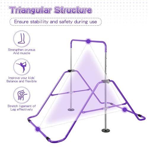 Expandable Gymnastics Bars with Ring, Adjustable Height Gymnastic Horizontal Bars, Gym Junior Training Bar Children Folding Training Monkey Bars for Kids - color: Purple