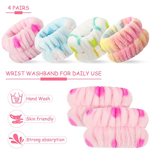 Chuangdi 4 Pairs Wrist Bands for Washing Face Wrist Spa Microfiber Wash Towel Band Scrunchies Absorbent Wristbands Sweatband for Women Prevent Liquid from Spilling(Brisk Colors) - color: Brisk Colors