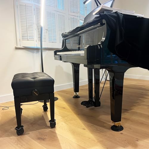Adjustable Piano Bench with Storage Imports Genuine Leather Wooden Piano Stool with Padded Cushion