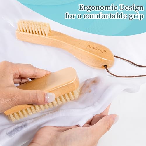 BFWood Laundry Stain Brush - Natural Soft Boar Bristle for Scrubbing Out Tough Stains on Delicate Fabrics, Knits, Cotton, Linens, No Damage (Set-2PCS) - style: Set-2PCS