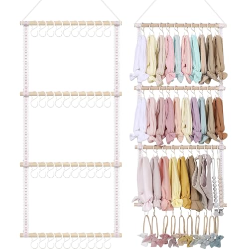 POVETIRE Headband Holder for Girls Baby Headband Organizer Head Bands Hair Accessories Display Organizer Wall Hanging Decor for Nursery baby Room - color: Pink Lace