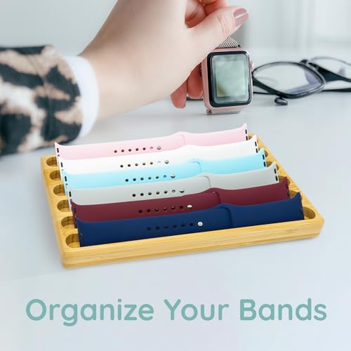 Wooden Watch Band Organizer - Works with All Apple Watch Bands - Watch Band Holder - Wooden Watch Stand Display - Compatible with All Apple iWatch Bands - Solid Wood Design - color: Bamboo