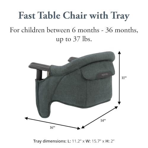 Inglesina Fast Table Chair - Charcoal Gray Melange + Fast Dining Tray - Portable Baby High Chair - for Babies & Toddlers up to 37 lbs - Fits Tables 0.8'' to 3.5'' Thick - Compact - Travel Bag Included - color: Charcoal Gray Melange, style: Chair with tray