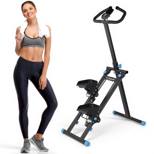 Stair Stepper for Home, Stair Master for Exercise at Home Folding Stair Stepper for Full-Body Workout Compact Stair Climber with Resistance/Phone Holder/Adjustable Handlebar & Pedals - color: Black