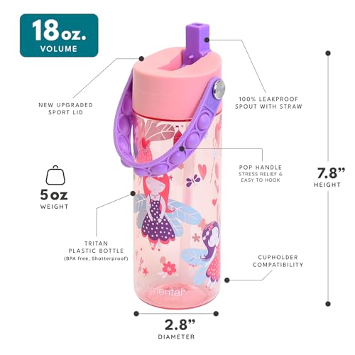 Elemental Water Bottles for Kids - Splash Kids Water Bottle for School with Pop-it Handle - BPA Free Tritan Plastic Water Bottle with Straw Leak Proof when Spout is Closed - Fairy Princess - 18oz - color: Fairy Princess