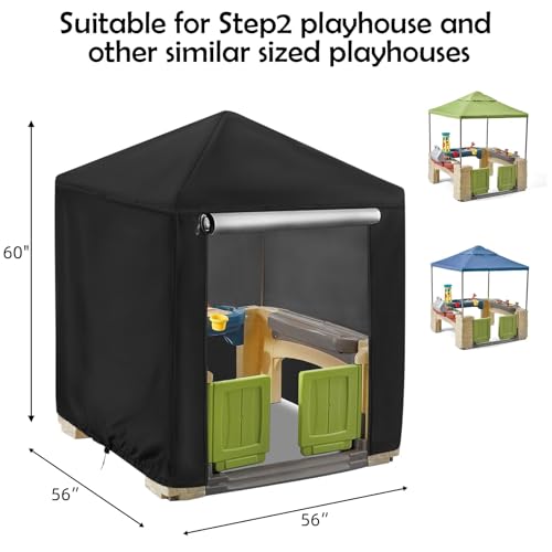 Outdoor Playhouse Cover for Step2 Playhouse,Waterproof Kids Outside Play house Cover Outdoor Play Houses Covers for Kids - 56"L×56"W×60"H, Black - size: 56"L×56"W×60"H
