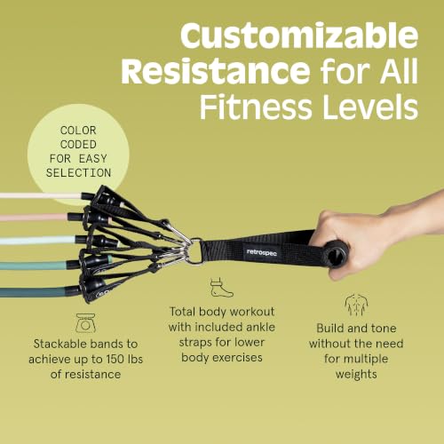 Retrospec Train Resistance Bands Set for Working Out - 5 Stackable Bands, Handles & Door Anchor - Portable Fitness Equipment for Physical Therapy & Yoga Includes Carry Bag - color: Smoothie, size: (Pack of 5)
