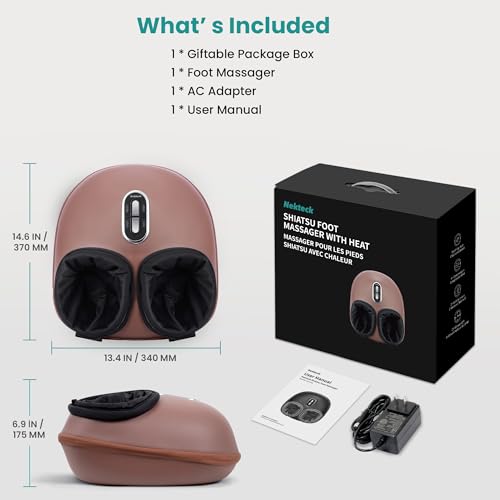 Nekteck Shiatsu Foot Massager with Heat & Air Compression Deep Kneading | 2026 Upgraded Feet Massager, 3 Modes Massage Improve Blood Circulation Foot Wellness Plantar Fasciitis, Fits Size to US 13 - color: Brown, size: Large