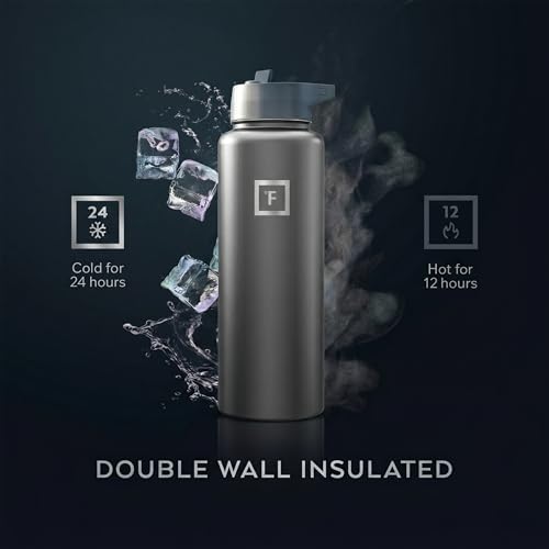IRON °FLASK 40 oz Wide Mouth Water Bottle with Straw | Insulated Stainless Steel Sports Water Bottle with Leakproof Straw Lid - BPA Free, Cold 24 Hrs, Sweat Free (Graphite) - color: Graphite, style: Straw - 40 Oz (1 Lid)