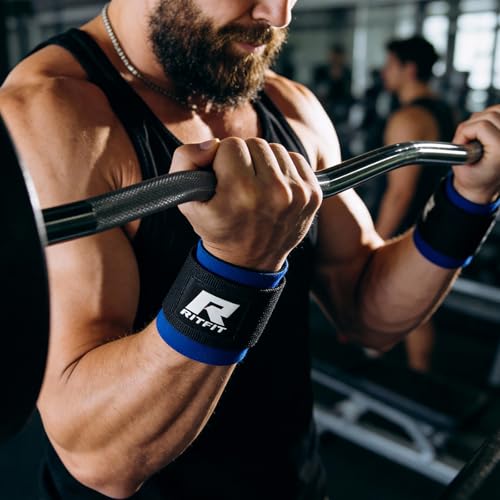 RitFit 2 Inch EZ Curl Bar with Weights, 350LBS Capacity Olympic Barbell for Bicep & Triceps, Home Gym Strength Training - style: Black(with 85LB Weights,Collar and wrist)