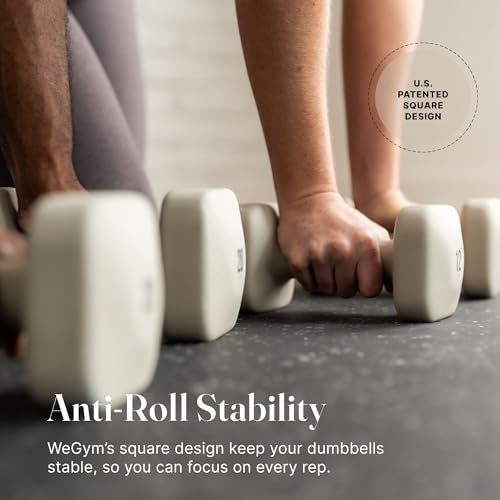 WeGym SafeGrip Square Dumbbells with Anti Slip Handles, Aesthetic Free Weights for Home Workouts, Stable Design Prevents Rolling during Floor Exercises - color: Sandstone, style: 2LB Pair