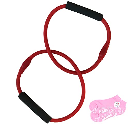 Life By Lexie Barre Red Double Tube Exercise Equipment for Pure Workout & Pair of Women's Socks