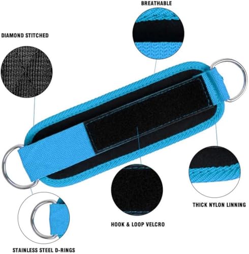 Ankle Strap Ankle Resistance Band Wrist Cuff Padded Strap Adjustable Fitness Glute Kickback D-Ring for Cable Machine Gym Foot Leg Training Brace Support 1 Pack - color: azure
