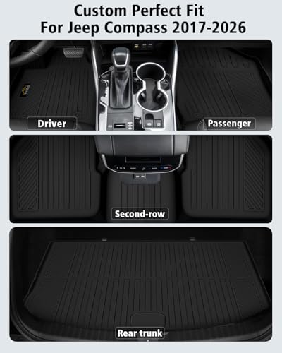 Floor Mats & Cargo Liner Custom Fit for Jeep Compass 2017-2025 2026, Door Sill Guards, All Weather TPE Rubber Anti-Slip 1st & 2nd Row & Trunk Mat Floor Liners for Compass 2025 Accessories - size: For Compass 2017-2026