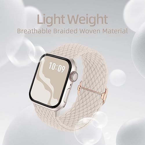 4 Pack Braided Stretchy Bands Compatible with Apple Watch 40mm 41mm 38mm 42mm 44mm 45mm 46mm 49mm Women Men, Breathable Nylon Elastic Daily Use Straps for iWatch Series 11/10 9 8 7 6 5 4 3 SE/Ultra 2 - color: Black/Starlight/Nude Pink/Smoke Violet, size: