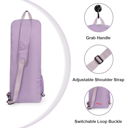 Yoga Mat Bag Carrier Side Mesh Zipper Pocket Exterior Wet Compartment Lightweight Waterproof Yoga Bag for Mat - color: Purple