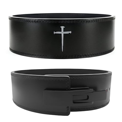 Christian Lever Weight Lifting Belt- 10mm Thick Leather Weightlifting Belt for Men & Women- Durable Leather Weight Belt for Men- High Strength Powerlifting Belt- Squat Belt, Deadlifting Belt | Faith Lever Weight Belt for Men, Secure Steel Lever Buckle, Du
