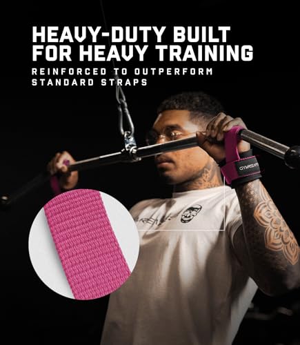 Gymreapers Weight Lifting Straps With Dowel - Wrist Straps for Weightlifting - Workout Deadlift Wrist Weights - Reinforced Stitching & Padded Fit Gym Accessories for Strength & Gym Hand Grip - color: Pink