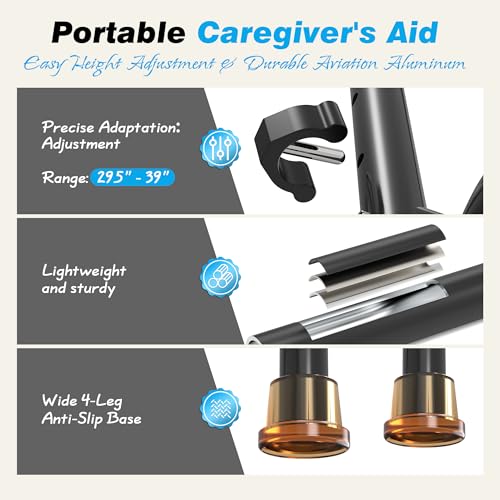 Stand Assist Aid for Elderly, Use on Chair & Couch, Fits Tight Spaces | Sturdy aluminum frame, 19.6" non-slip base. Adjustable 29.7"-39.7". 450 lb cap.Use on chair, couch, bed & toilet. - color: Black-aluminium