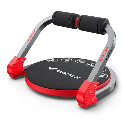 MERACH Ab Machine, Sit Up Exercise Equipment with 3 Adjustable Resistance Levels, Automatic Rebound Ab Crunch Machine for Core Workout, Ab Workout Equipment for Stomach - style: Round(Red)