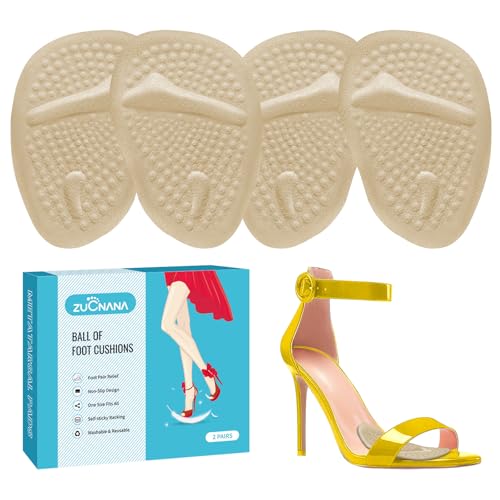 ZUCNANA Metatarsal Pads for Women, Ball of Foot Cushions, Non Slip Heel Pads for Shoes, Heel Cushions for Women Foot Pain Relief and Comfort, One Size Fits Any (2 Pairs Beige) - color: Beige 2pairs