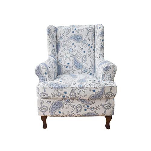 NILUOH Wingback Chair Slipcover 2 Pieces, Stretch Spandex Wingback Chair Covers Washable Slipcover for Wingback Armchairs Non-Slip Furniture Protector with Elastic Bottom for Living Room - color: D