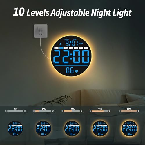 Maxstar Led Digital Wall Clock with Timer, Seconds, Temperature, Date, DST, Nightlight, Alarm Clock, 5-Level Display Brightness, Digital Clock Timer for Classroom, Bedroom, Garage, Gym,Blue - color: Blue