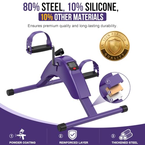 Under Desk Bike Pedal Exerciser for Leg & Arm | Foldable Mini Exercise Bike with LCD Display for Home & Office - color: PURPLE