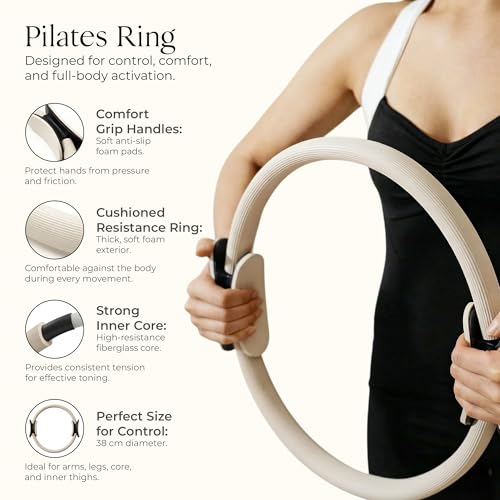 Pilates Kit for Home Workouts with 14” Pilates Ring, 8” Mini Pilates Ball, and 3-Piece Booty Band Set, Pilates Essentials Kit for Women with Guided Workout Video, Home Pilates Equipment - color: Beige