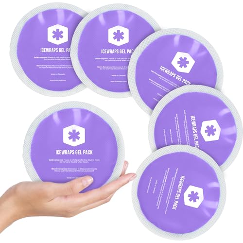 ICEWRAPS 4 inches Round Reusable Ice Packs with Cloth Backing 5-Pack Purple | Easy to Use Hot and Cold Gel Pack, Flexible Cold Packs, Leak-Resistant, Sensitive Skin Safe, Made in Canada, FSA-HSA Eligible - style: Purple- with Cloth Backing