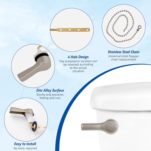 Hibbent Universal Front Mount Metal Toilet Handle Replacement Kit, Brass Toilet Tank Flush Lever with Stainless Steel Adjustable Flapper Chains for Most Toilets, Brushed Nickel - color: Brushed Nickel, style: Front Mount