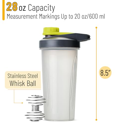 Mr. Pen- Shaker Bottles for Protein Mixes with Twist Cap, 28 oz | Gray/Yellow, Protein Shaker Bottle with Wire Whisk Ball - color: Gray/Yellow