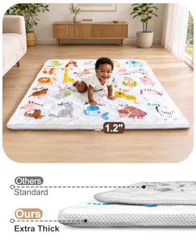 Baby Play Mat, 50x50 Playpen Mat with Machine Washable Cover | Removable, Thicken Cushioning Playmats for Baby, Non-Slip Bottom, Easy to Clean for Infants, Animal - color: Animal, size: 50" X 50"