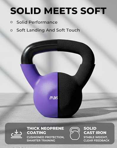Mikolo Neoprene Coated Cast Iron Kettlebells 5-30LB Set, Solid Weight Set with Wide Grip Handle and Flat Bottom, Ideal for Full Body Strength Training at Home Gym - size: 10LB