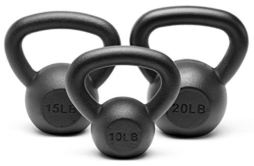 Powder Coated Solid Cast Iron Kettlebell Weights Set 5lb to 45lb Various Combination - color: C-Black(10+15+20)lb