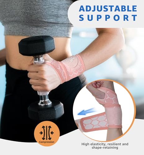 HiRui Upgraded 3D Knit Breathable Wrist Brace Wrist Wrap, Extended Length Adjustable Compression Strap, Elastic Support for Wrist Pain Relief, Carpal Tunnel, Sports, Gym & Daily Use (2, Pink) - color: Pink