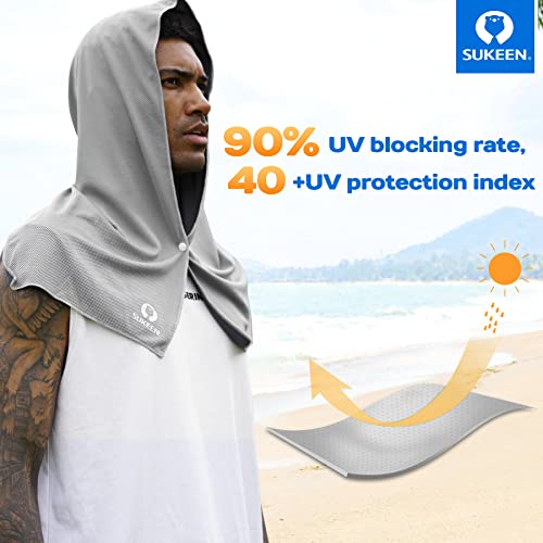 Sukeen Cooling Hoodie Towel, Absorbent Quick-Drying Cooling Towels for Neck and Face, UV Sun Protection Cooling Neck Wraps Sport Head Cooling Towel Hot Weather - color: Grey