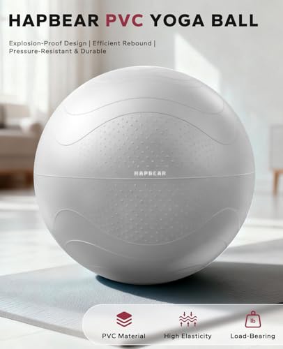 HAPBEAR Exercise Ball- Anti-Burst Slip-Resistant Yoga/Pilates Ball for Core Training & Posture Improvement, Home Gym/Rehab/Pregnancy Ball, Quick Pump & 3 Resistance Bands Included - color: Grey, size: M (19-22IN / 48-55cm)