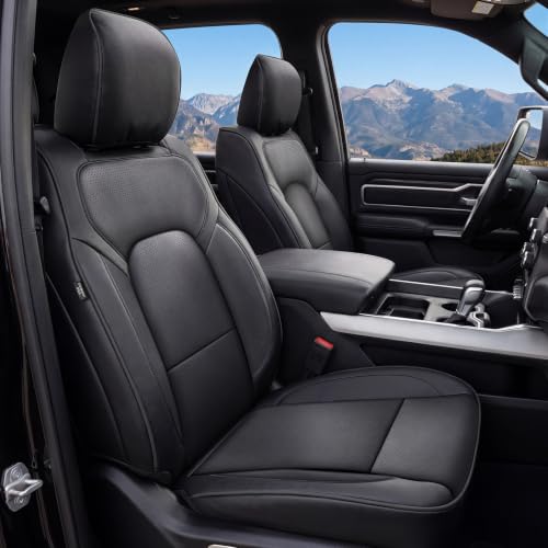 Umbrauto Car Seat Covers for Dodge RAM, Premium Nappa Waterproof Leather Seat Cushion Fits 2009-2026 RAM 1500/2500/3500 Crew Quad Mega Cab with Flat Bench,Full Set, Black - size: Full Set(Concave Front+Flat Rear)