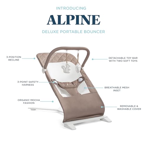 Baby Delight Alpine Deluxe Portable Baby Bouncer | Infant | 0-6 Months | 100% GOTS Certified Organic Cotton Fabric | Organic Mocha - color: Organic Mocha