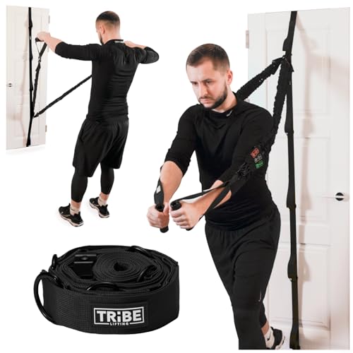 Door Anchor Strap for Resistance Bands with 5 Loops and Metal D-Rings | Fits most doors and resistance bands, 5 anchor points, reinforced nylon, tool-free setup, full-body workout versatility - color: Black Door Strap