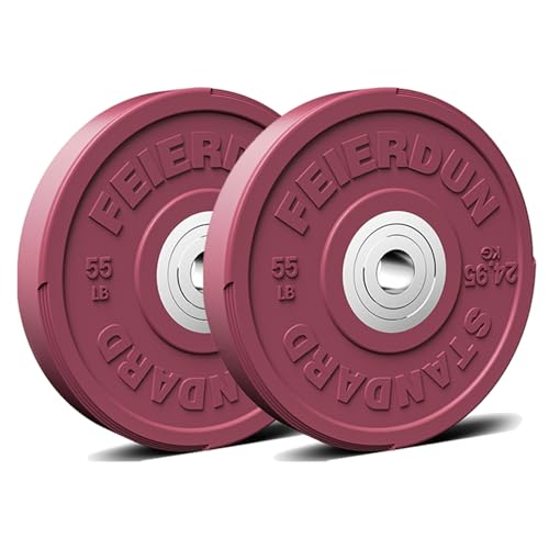 FEIERDUN Color Bumper Plate Set, 2-Inch Olympic Weight Plates, Low Bounce Rubber Barbell Plates with Stainless Steel Insert for Weightlifting, Strength Training, CrossFit & Home Gym, 10LB-370LB - style: I1) 110LBS SET