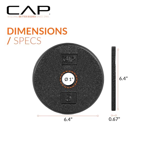 CAP Barbell Standard 1-Inch Cast Iron Weight Plates - Singles & Sets | 1.25-50 lbs | Multiple Options - color: Black, size: 5 lb - Set of 2