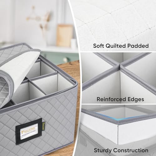 BALEINE China Storage Containers, Sturdy Quilted Wine Glass Storage, Plate Organizer with Carry Handles, Moving Boxes for Dishes, Cups, Mugs and Stemware (Wine Glasses, Soft Shell Grey) - color: Grey, style: Wine Glasses-Soft Shell