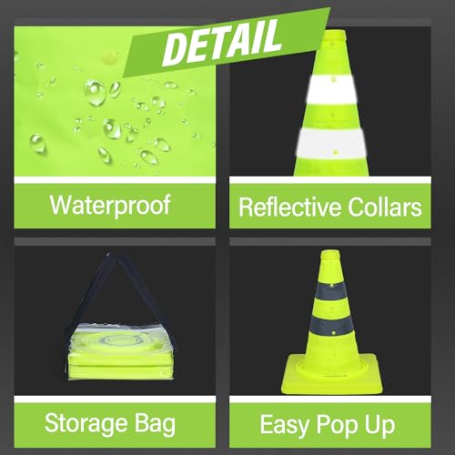 RoadHero 18 Inch 2 Pack Collapsible Traffic Safety Cones with Bag, Green | Pop-up Design, Reflective Collar, Road Safety, Driving Training & Parking Lots - size: 18 Inch